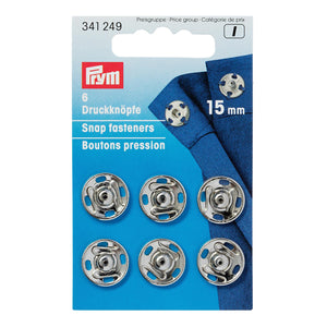 Trykknapper Sølv 15 mm, 6 pk